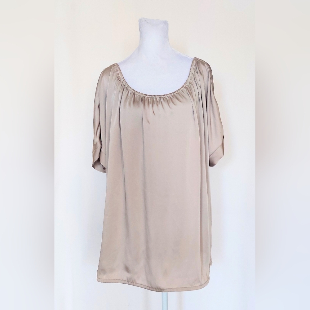 Michael Kors Scoop Neck Short Sleeve Blouse Taupe Size XL NWT